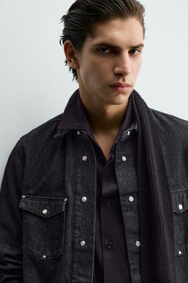 CHEMISE EN DENIM WESTERN À CLOUS - Indigo de Zara