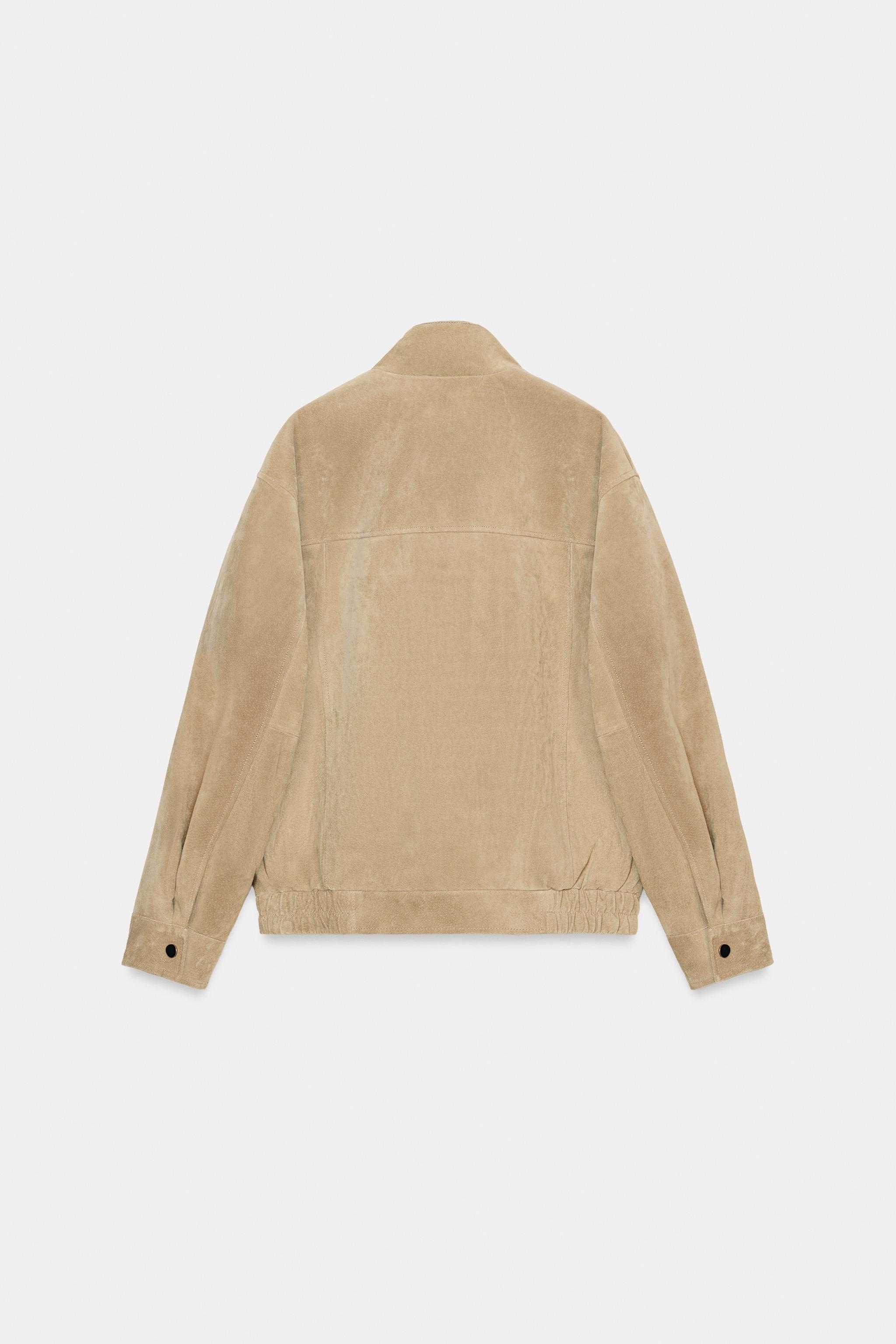 100% SUEDE LEATHER HIGH COLLAR JACKET - taupe brown | ZARA Canada