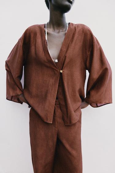Zara WRAP JACKET - Dark russet