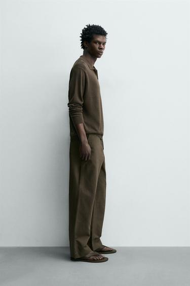 POLO EN MAILLE DE COTON ET DE SOIE - Chocolat de Zara - Image 3