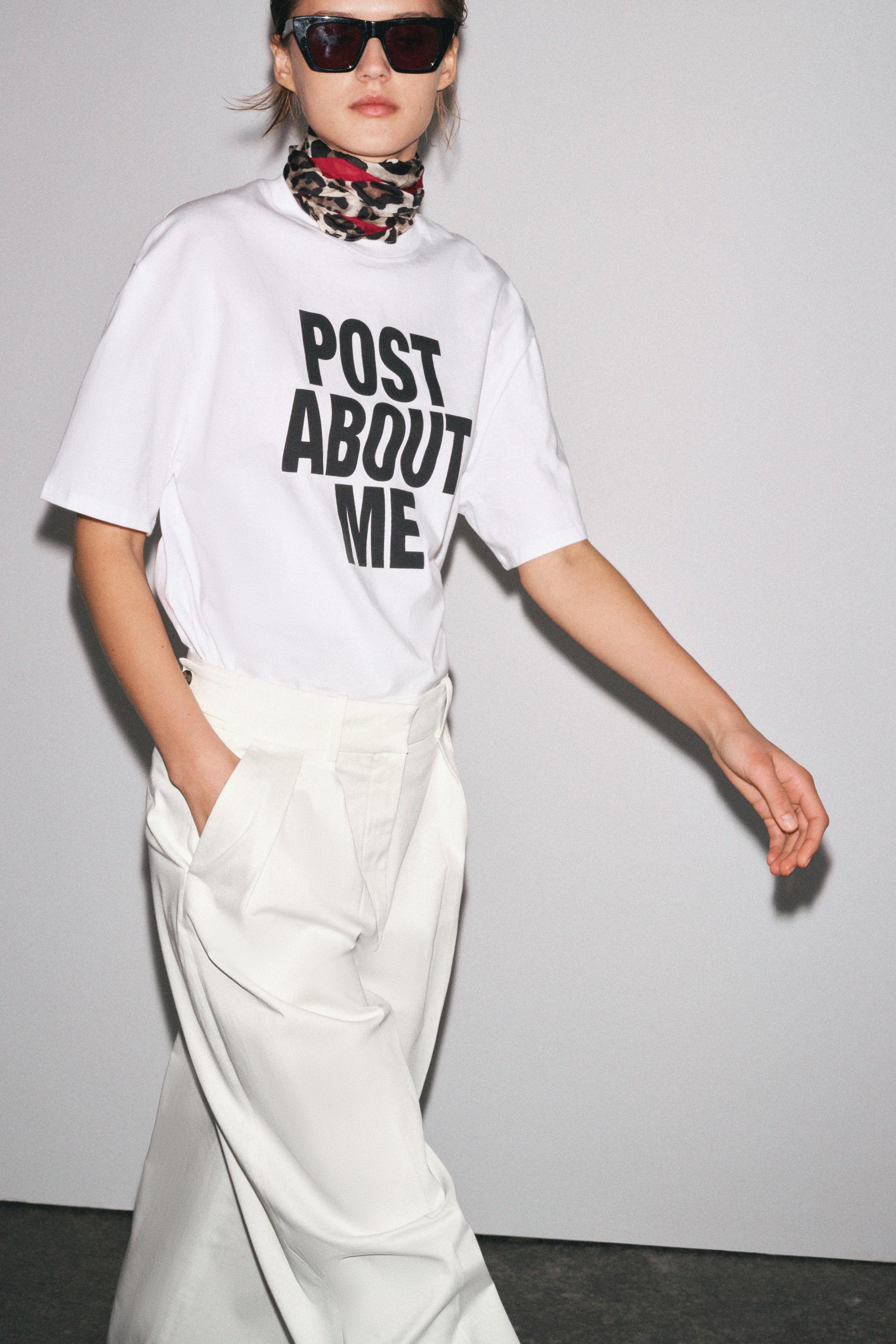 オーバーサイズテキストTシャツ - ホワイト | ZARA Japan / 日本