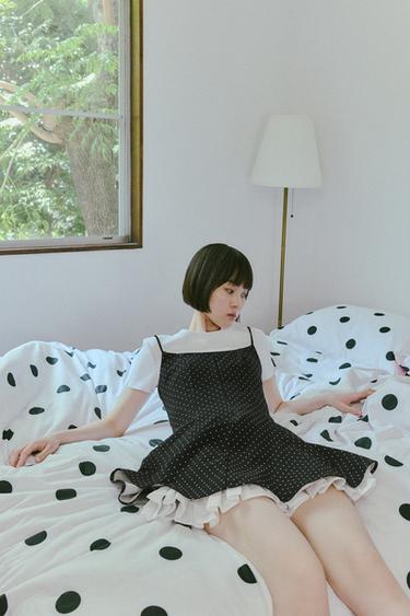 ドット柄コンビワンピースブラック/ホワイトZaraのドット柄コンビワンピース - ブラック/ホワイト 