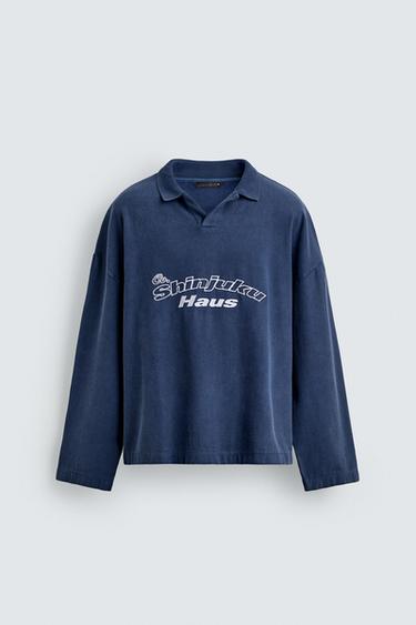 СОРОЧКА-ПОЛО З ВИШИВКОЮ ТА СТРУКТУРНОЮ ТКАНИНОЮ - Синій/сірий Zara