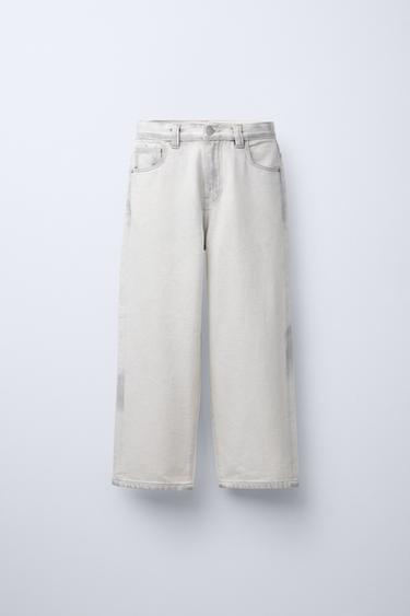 JEAN À JAMBES LARGES EFFET USÉ - Blanc / Gris de Zara