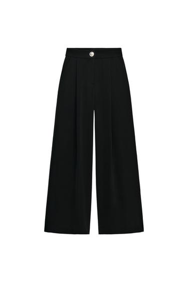 PALAZZO TROUSERS WITH GOLDEN BUTTON - Black by Zara