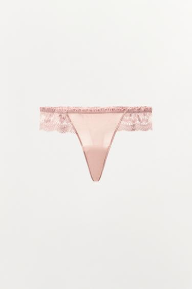 TANGA MIT SPITZE UND MATERIALKOMBINATION - Pastellrosa von Zara