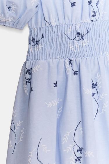 ROBE IMPRIMÉE BRODERIES EFFET GOMME - Bleu / Blanc de Zara - Image 7