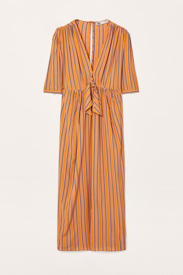 Zara LIMITED EDITION STRIPED MIDI DRESS - Orange