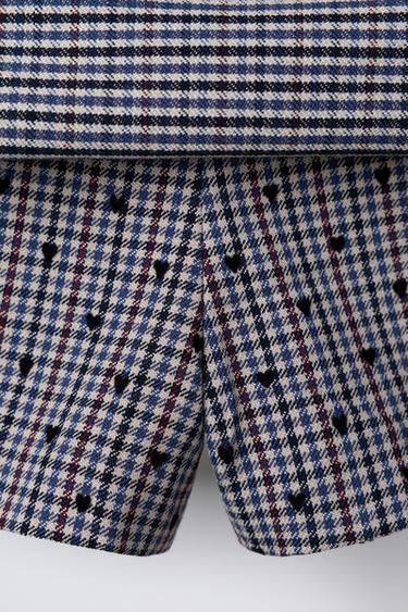 CHECKED BERMUDA SKORT WITH FLOCKED HEARTS - Blue grey by Zara - Image 3