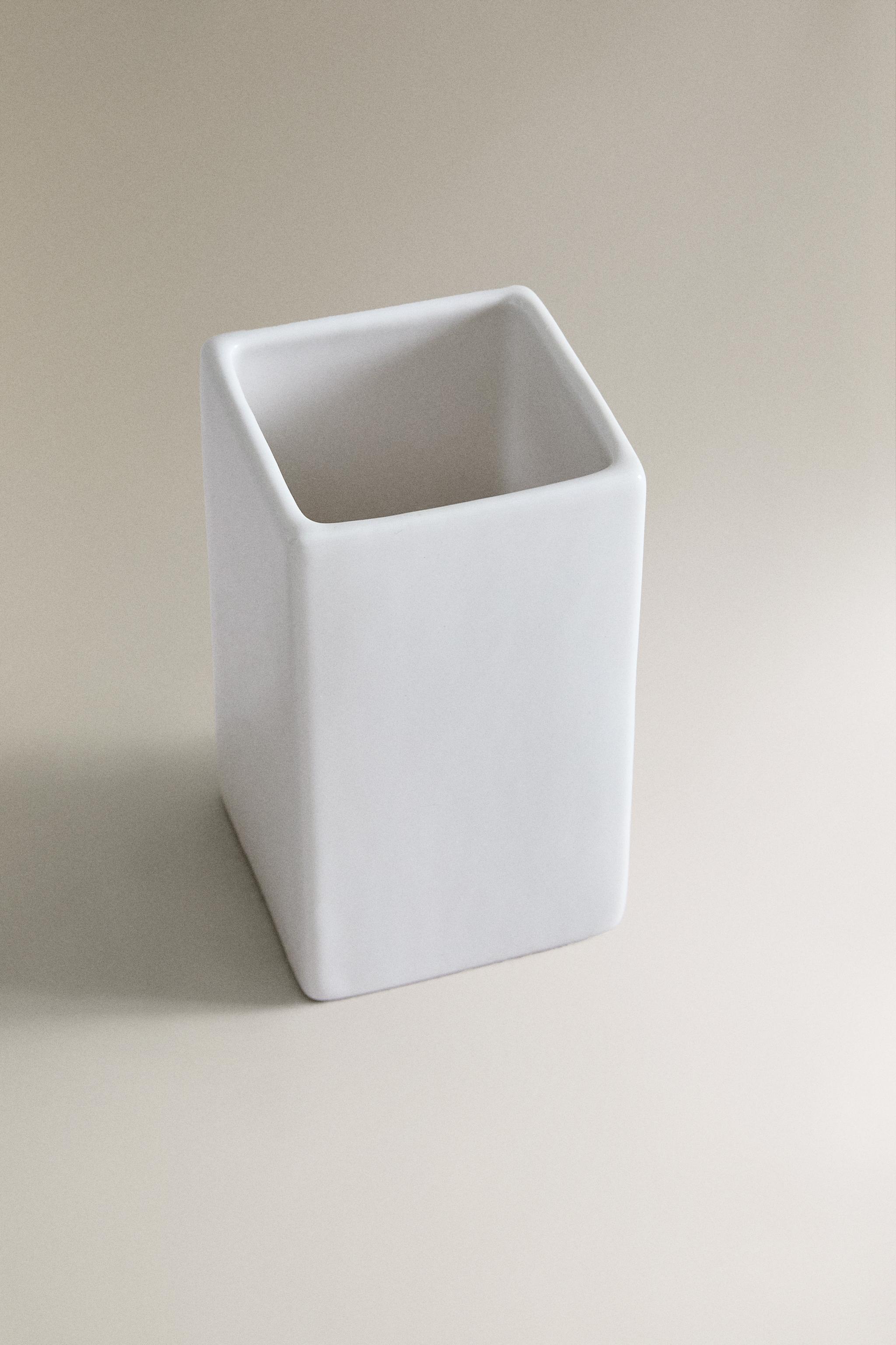 WHITE EARTHENWARE TOOTHBRUSH HOLDER — White