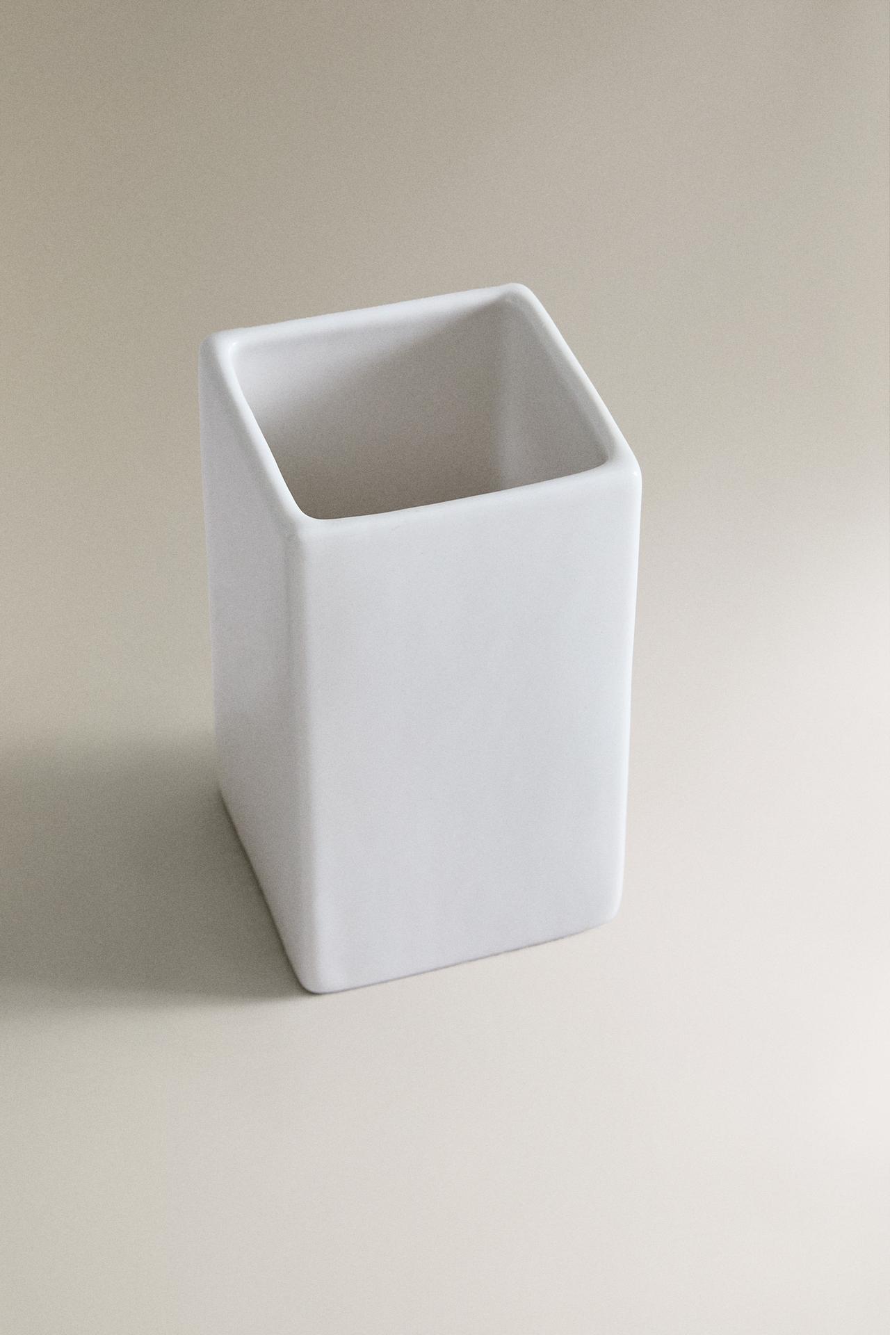 WHITE EARTHENWARE TOOTHBRUSH HOLDER — White