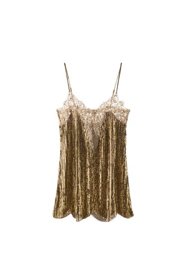 SEQUINNED LACE MINI DRESS - Gold by Zara
