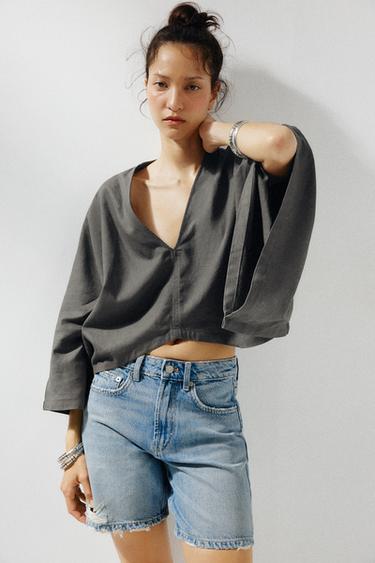 KIMONO CAPA ASIMÉTRICO - Gris oscuro de Zara