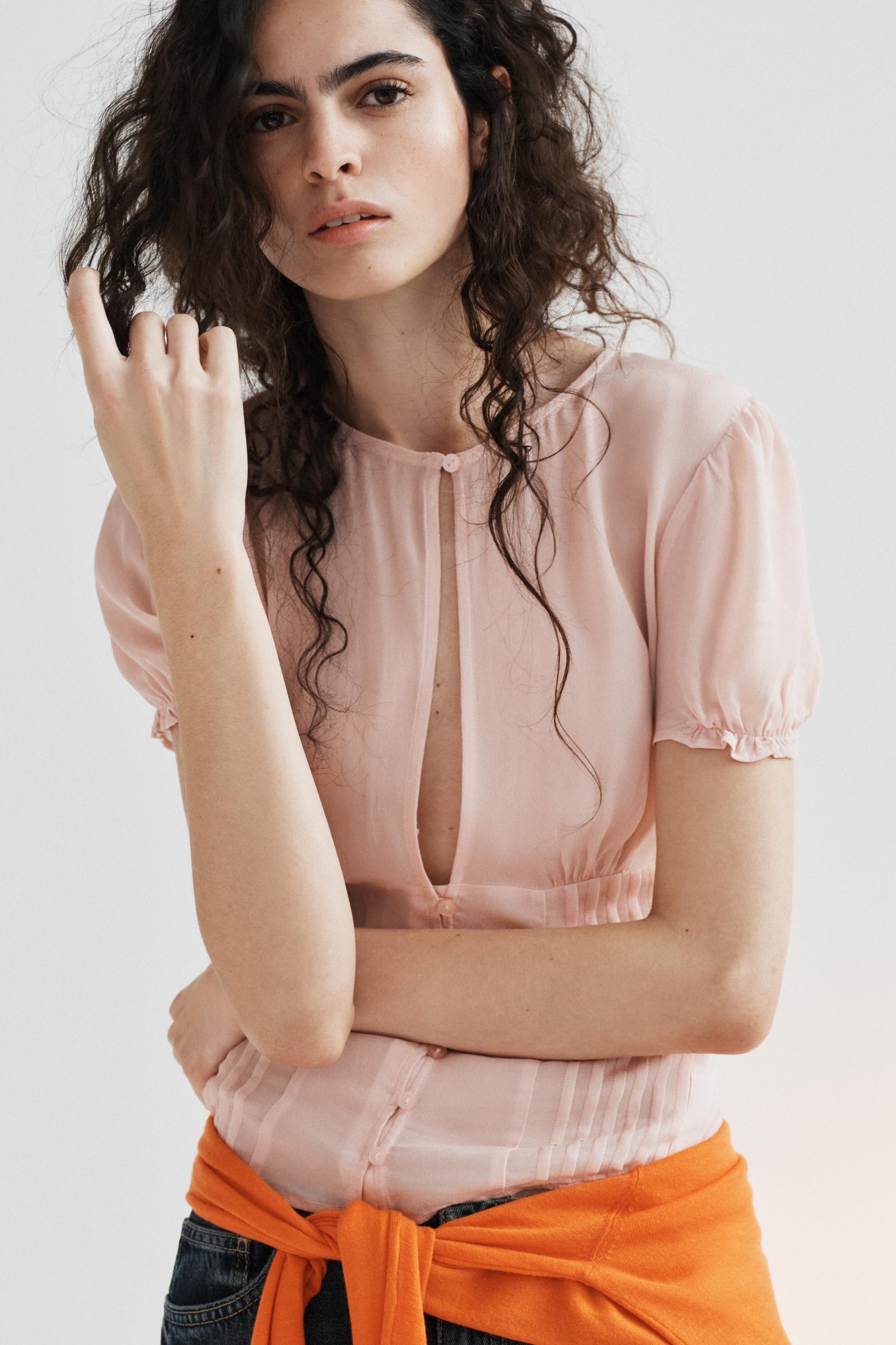 SEMI-SHEER GEORGETTE TOP - Black / White | ZARA United States