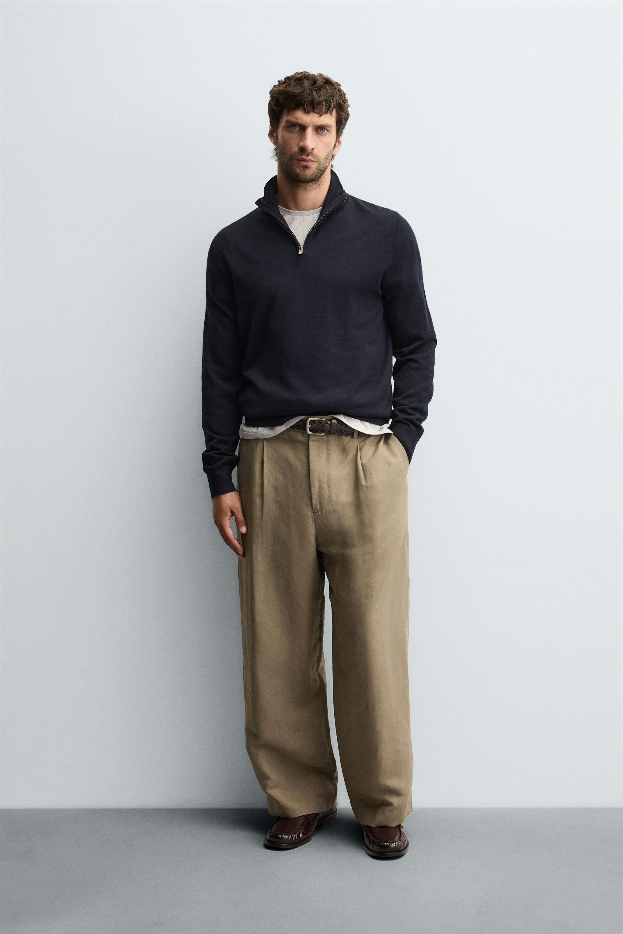 100% WOOL QUARTER-ZIP SWEATER - Navy blue | ZARA United States