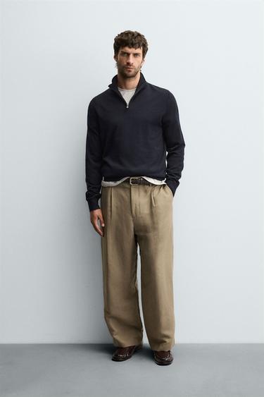 100% WOOL QUARTER-ZIP SWEATER - Navy blue by Zara