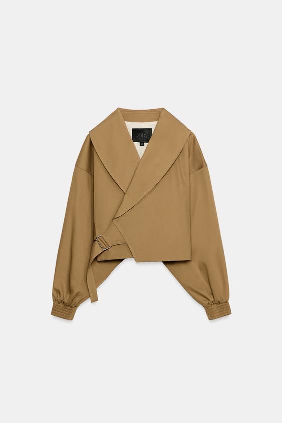 ZW COLLECTION SHORT WRAPAROUND COLLAR JACKET - Dark camel by Zara - Image 0