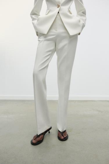PANTALON DROIT TAILLE HAUTE - Blanc cassé de Zara - Image 1