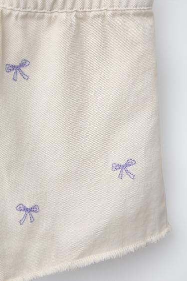 EMBROIDERED TWILL PLAYSUIT WITH BOWS - Ecru by Zara - Image 3