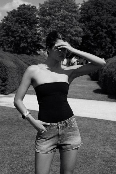 STRETCH BANDEAU BODYSUIT - Black by Zara