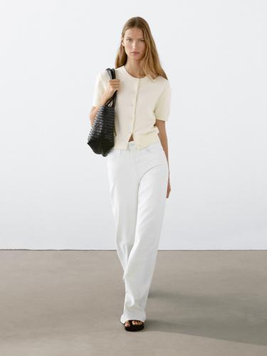 Zara Cotton short sleeve knit cardigan - Ecru - Image 0