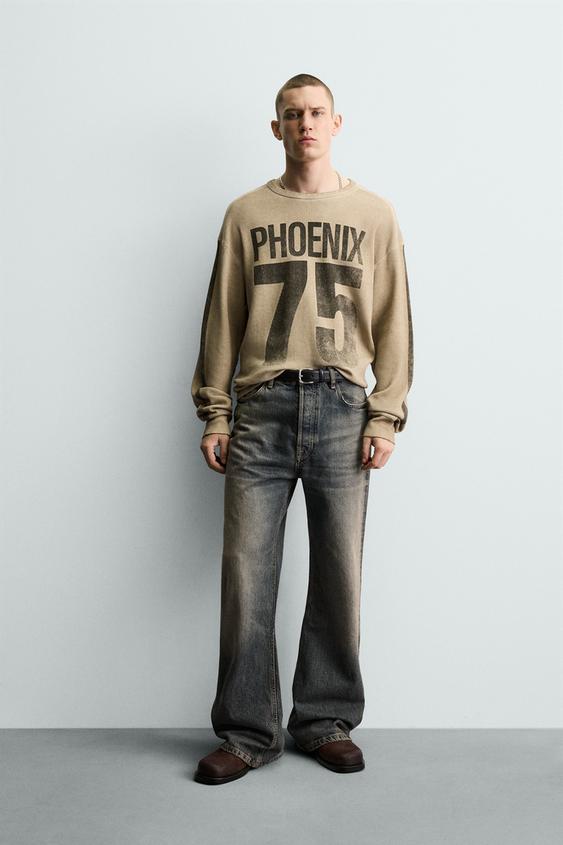 PRINTED WAFFLE WEAVE SWEATSHIRT