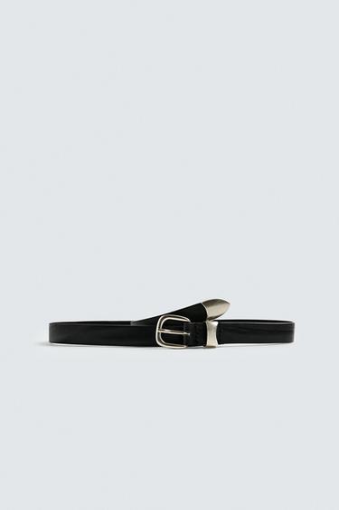 Zara 金屬尖端真皮腰帶 - 黑色