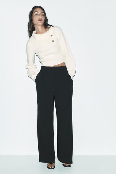 KNIT SWEATER WITH BUTTON COLLAR - Oyster-white by Zara - Image 0
