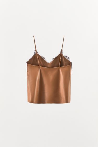TOP EN CUIR ET DENTELLE ÉDITION LIMITÉE - Caramel de Zara - Image 4