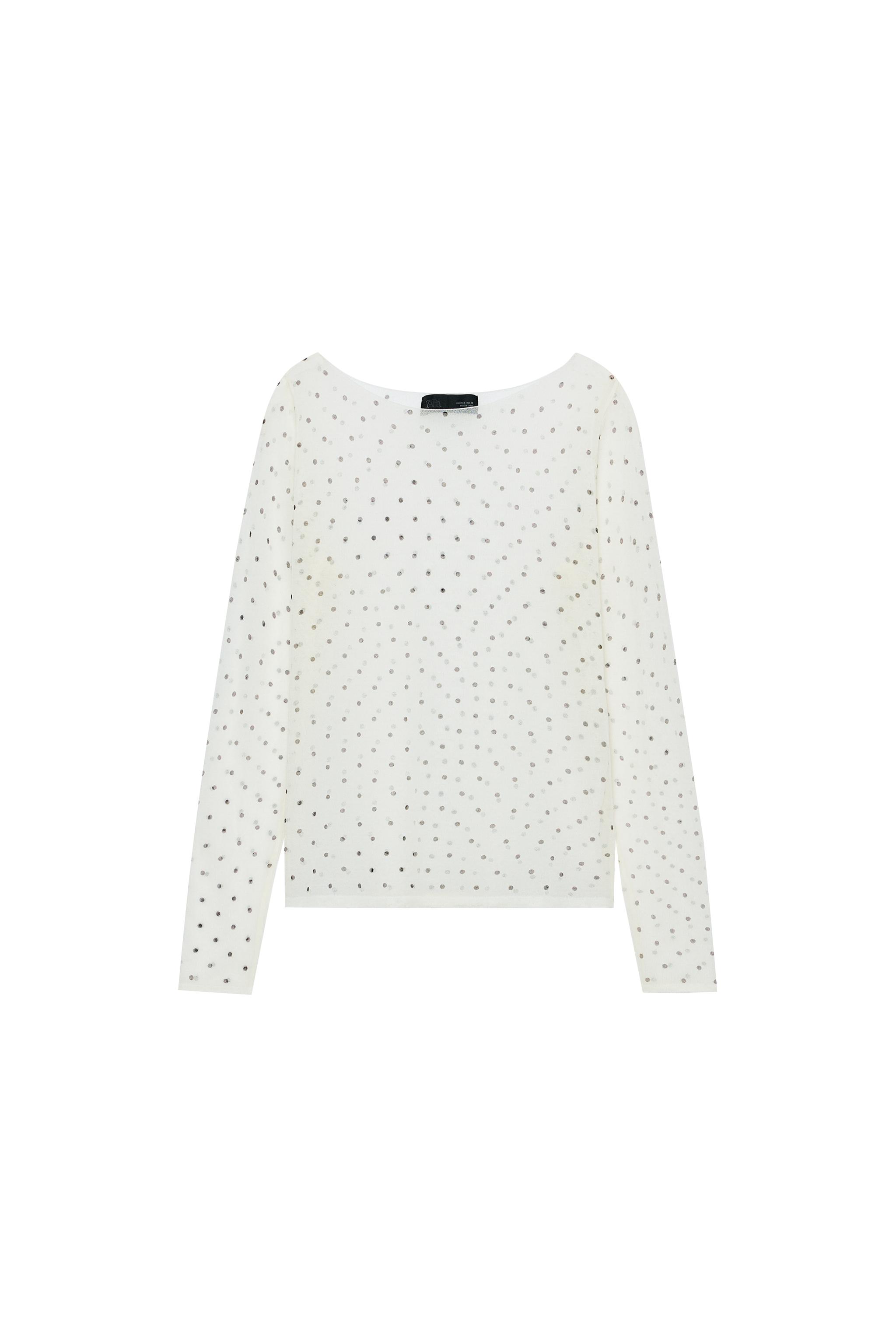 ドット柄セミシースルーニットトップス - エクリュ | ZARA Japan / 日本