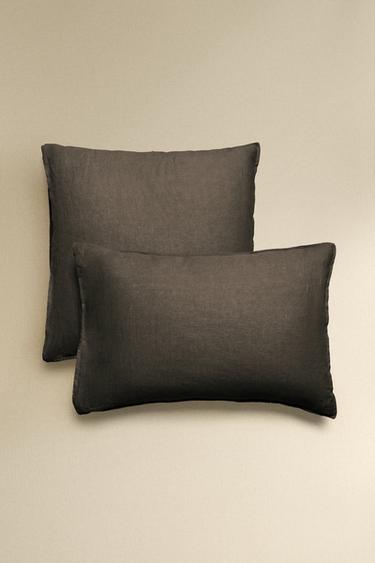WASHED LINEN PILLOWCASE (140 GXM²) - Brown / Taupe by Zara