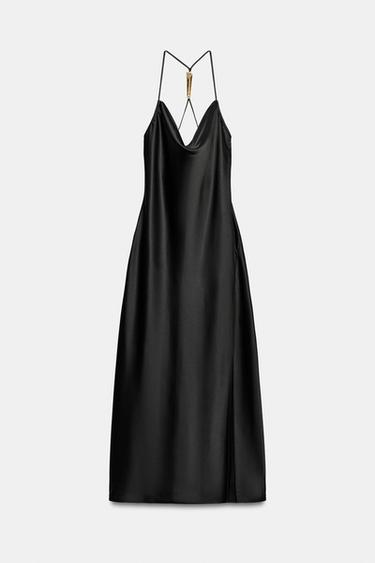 ROBE LONGUE SATINÉE AVEC ACCESSOIRE AU DOS - Noir de Zara - Image 7
