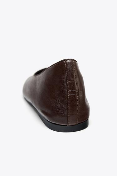 LEATHER BALLERINAS - Brown by Zara - Image 6