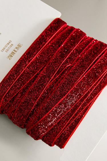 METALLIC THREAD CHRISTMAS GIFT RIBBON - Red by Zara - Image 2