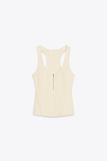 RIBBED ZIP-UP VEST TOP - Ecru / Beige by Zara - Image 4