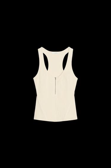 CAMISETA RIB CREMALLERA - Crudo / Beige de Zara - Imagen 0