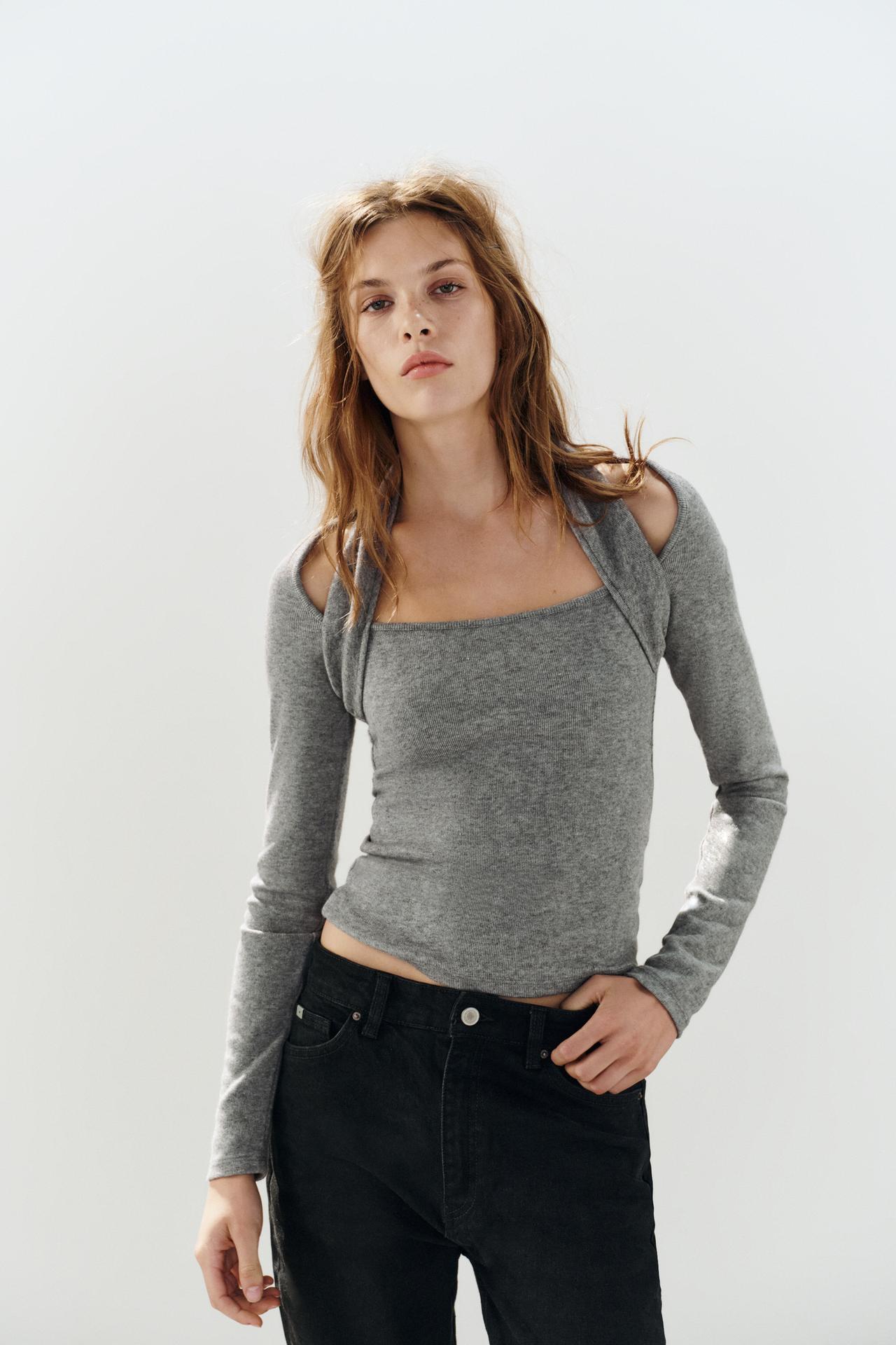 DOUBLE HALTER TOP — Gray marl