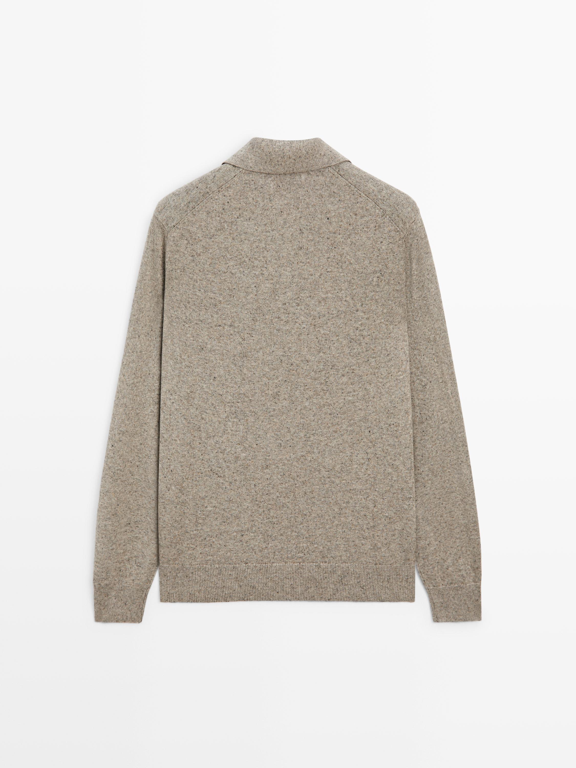 Cotton blend knit polo collar sweater