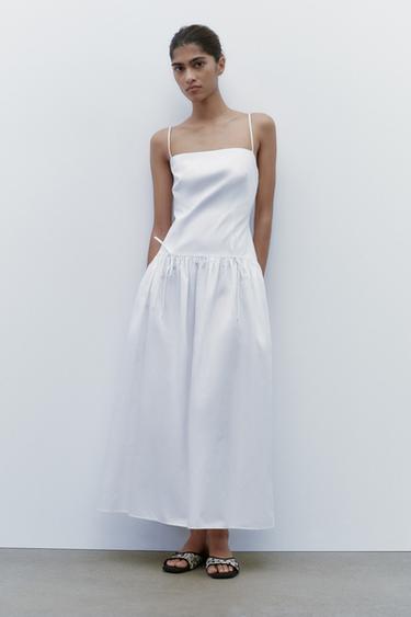 VOLUMINOUS TIE DETAIL MIDI DRESS - White by Zara - Image 0