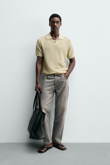 KOSZULKA POLO REGULAR FIT Z DZIANINY STRUKTURALNEJ - ciepły beż Zara