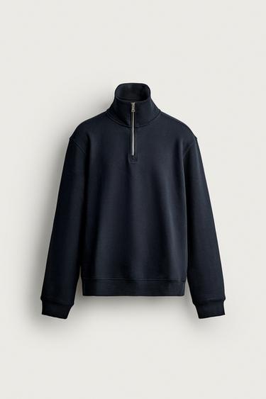 Zara BASIC QUARTER-ZIP SWEATSHIRT - Navy blue