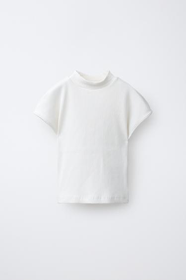Zara PLAIN RIBBED T-SHIRT - Ecru