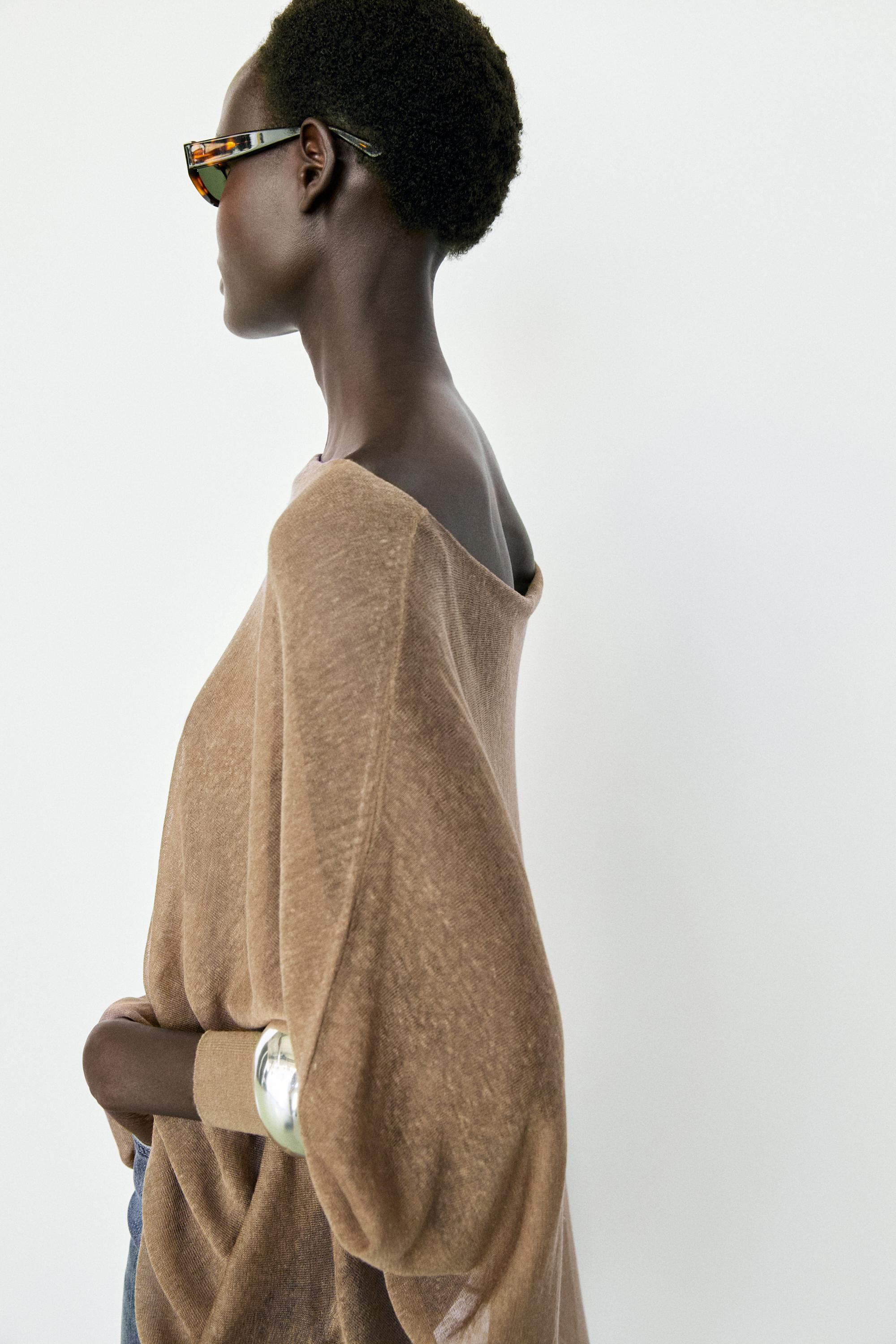 Linen blend flowing cape-style sweater