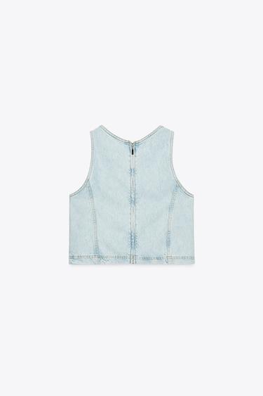 TOP Z1975 DENIM COURT - Bleu clair de Zara - Image 8