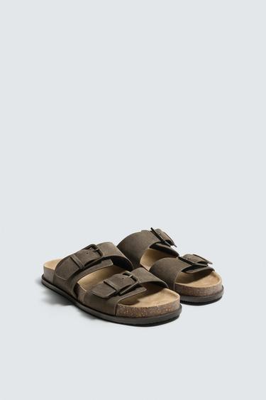 SANDÀLIES DE PELL AMB TIRES - Gris Talp de Zara