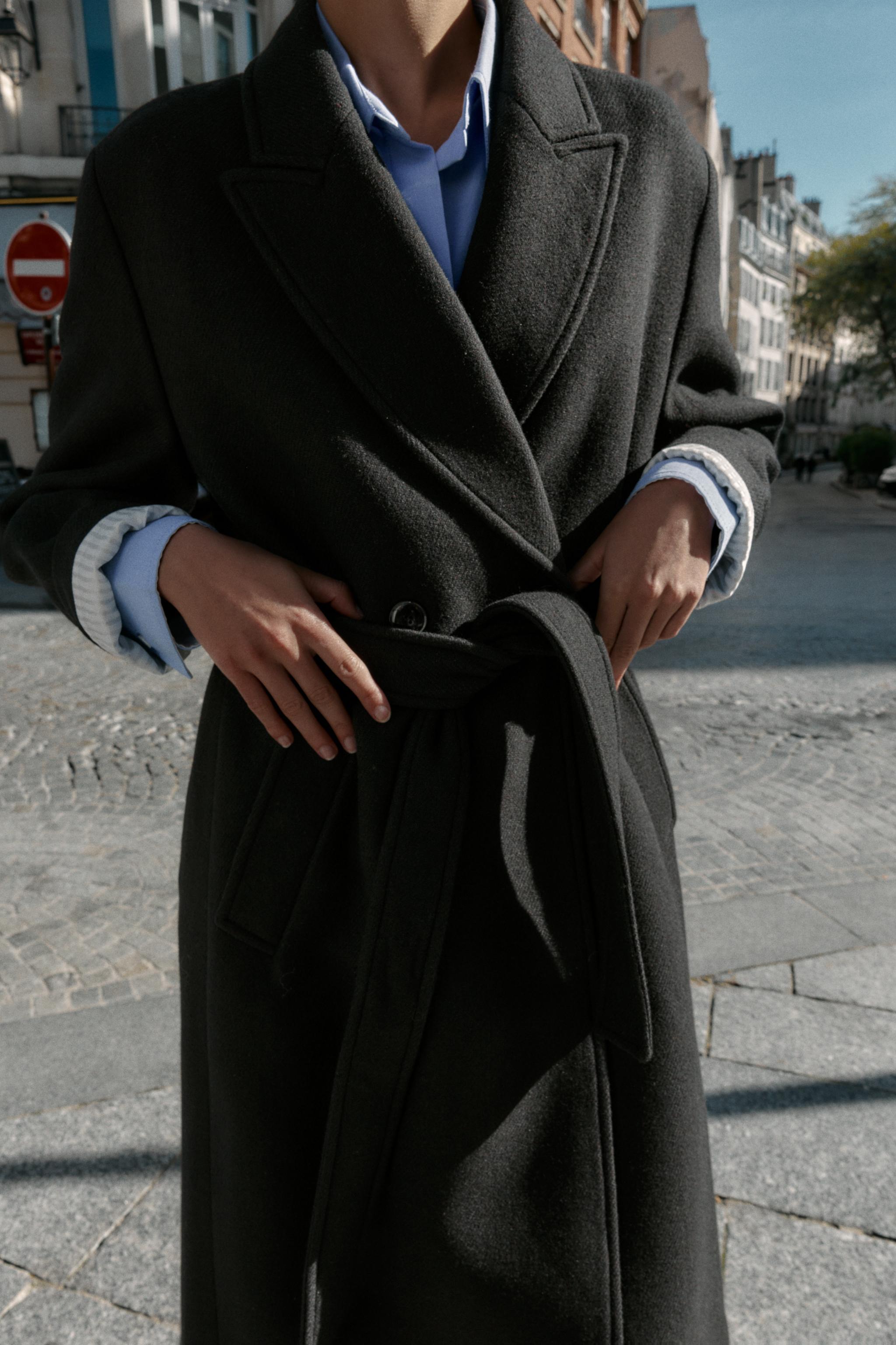 ウール製ロングベルトコート - ブラック | ZARA Japan / 日本