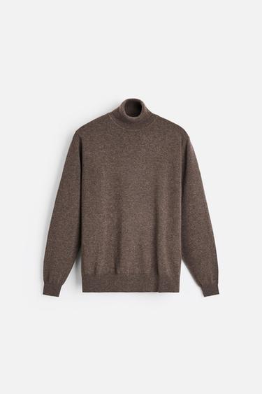 CASHMERE ROLL-NECK SWEATER - Brown marl by Zara