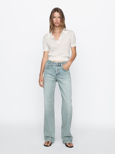 Jeans wide leg tiro medio algodón - Azul agua de Zara - Imagen 0
