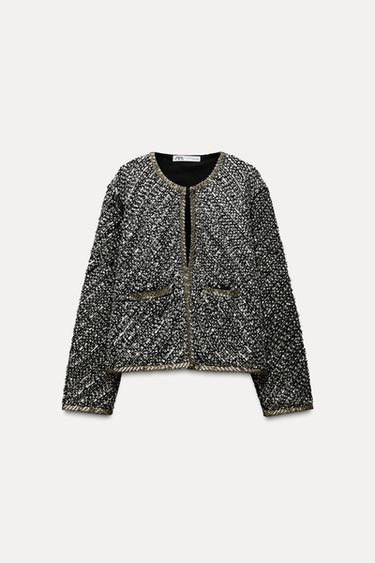SEQUINNED BEADED CARDIGAN - Black by Zara