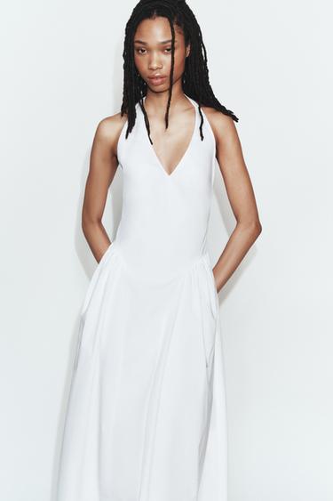 POPLIN HALTERNECK DRESS - White by Zara - Image 0